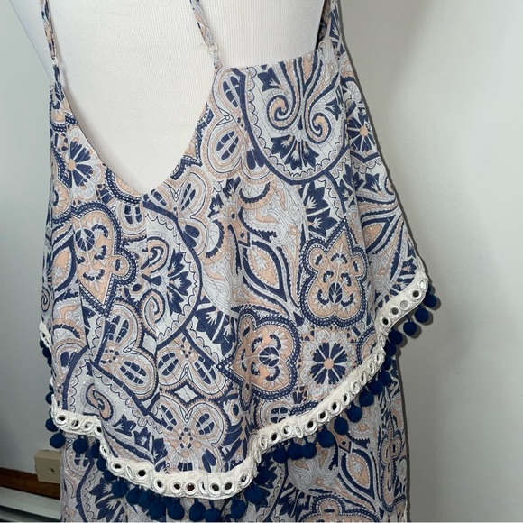 Tularosa Evolette Blue & White Paisley Pom-Pom Metallic Thread Mini Dress Size M - Picture 10 of 16